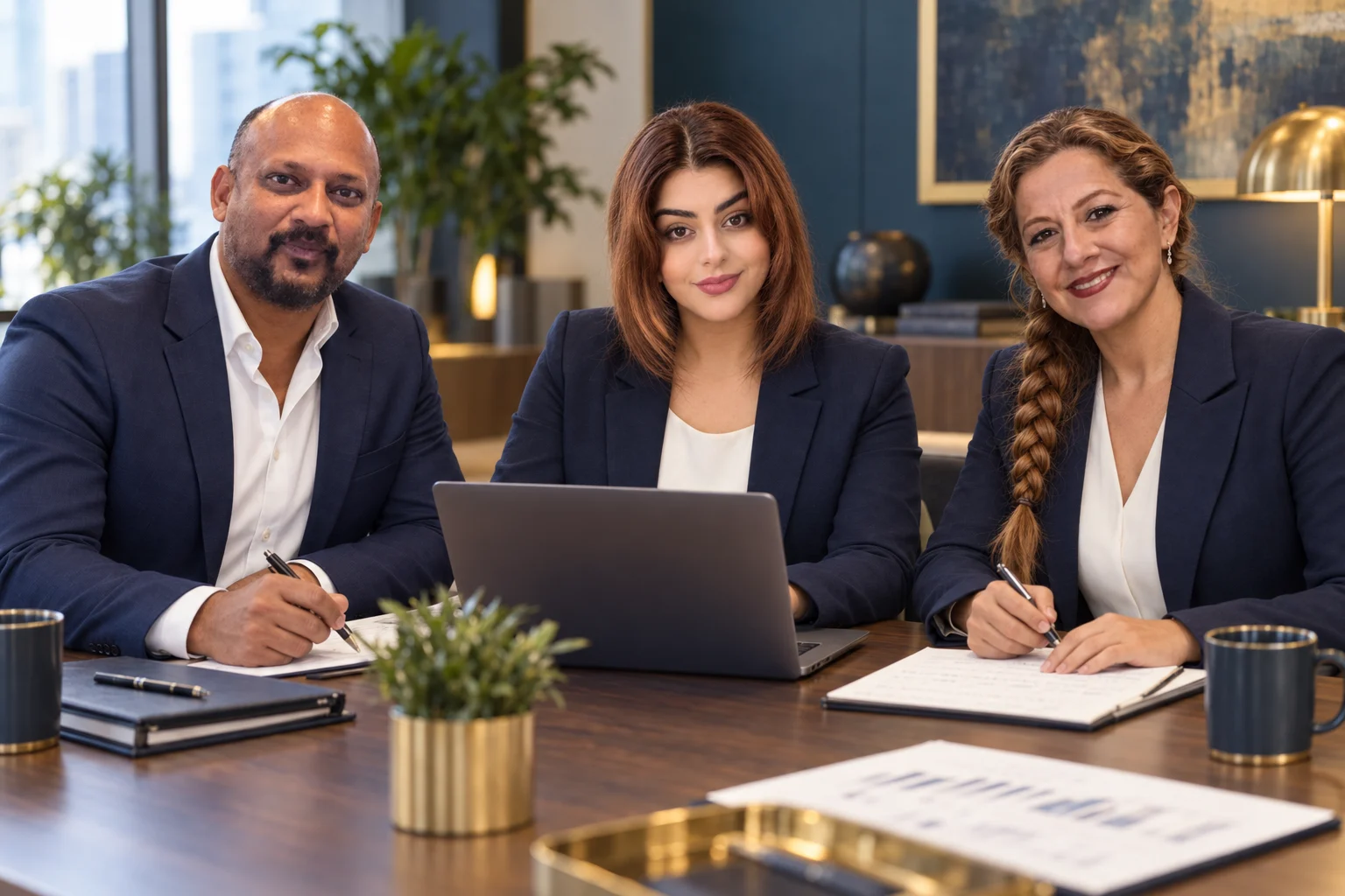 Sean, Sara and the Academy presenter together at a conference table